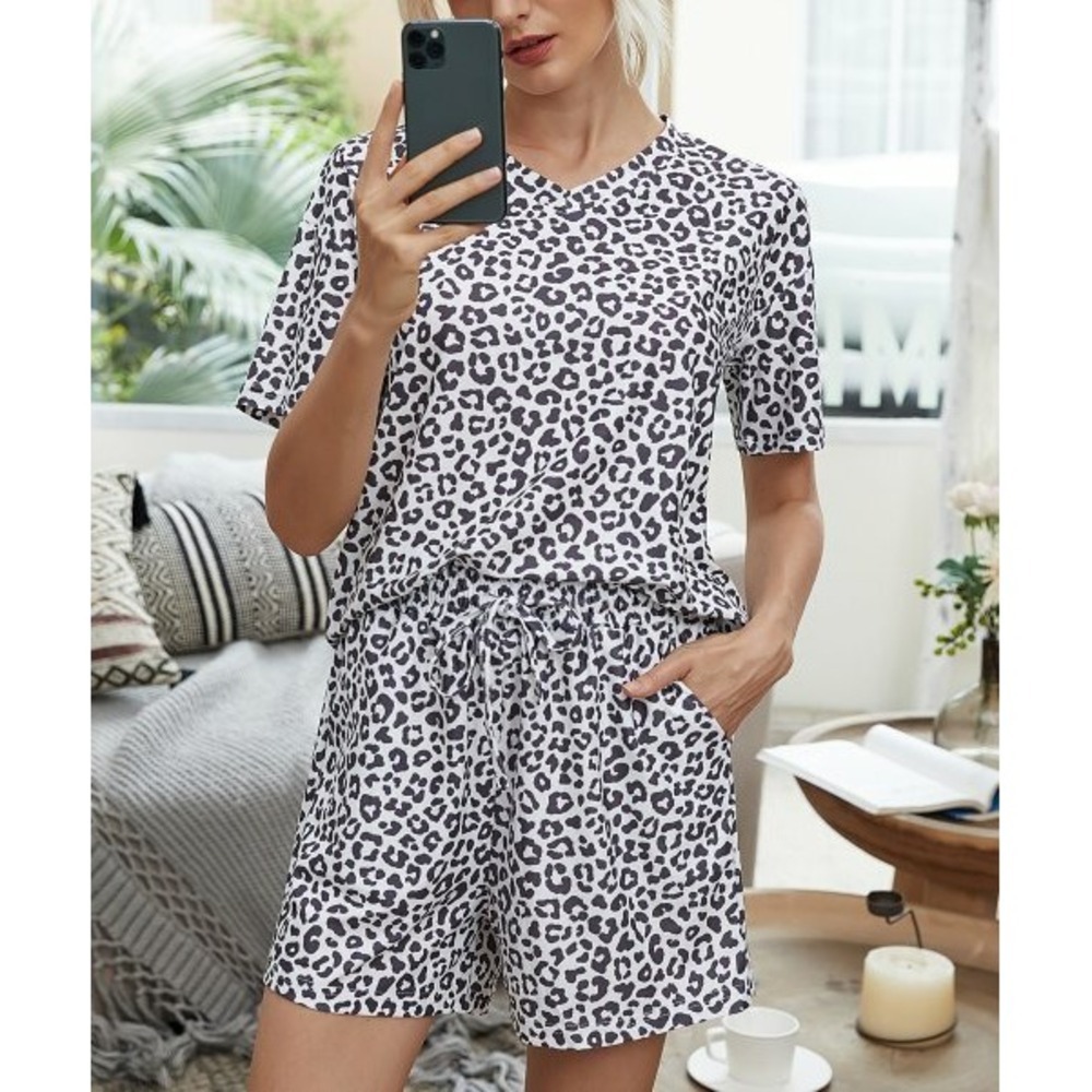 Women's Sleepwear Pajama Lounge Set 2pcs Set Leopard print